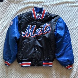Authentic Starter Mets Kids Satin bomber Black and Blue Varsity Jacket Size M